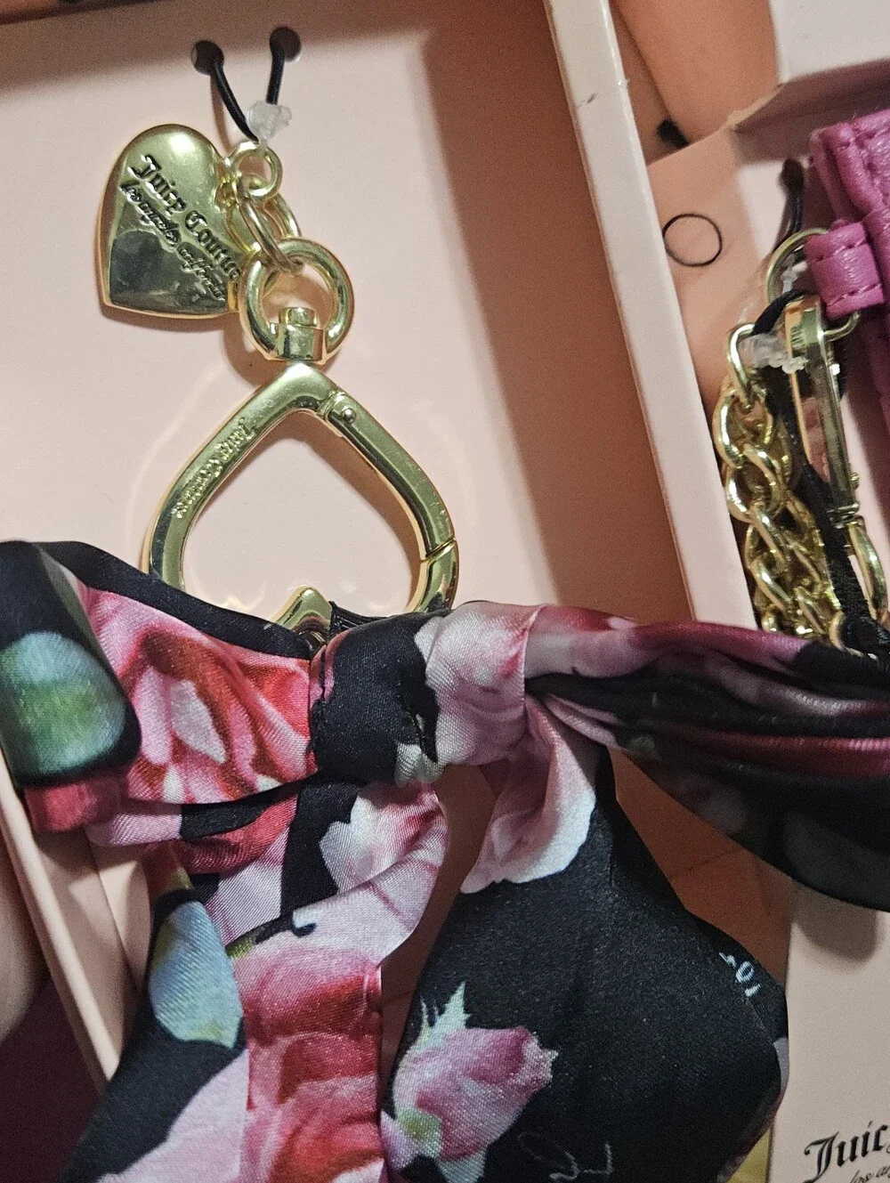 Juicy Couture Raspberry Pink Embossed Card Holder Keychain Set